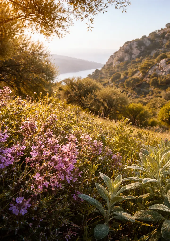Cypriot spring hillside with wild Mediterranean herbs: the botanical heritage of Cyprus resonates with gemmotherapy’s Mediterranean plant materia medica