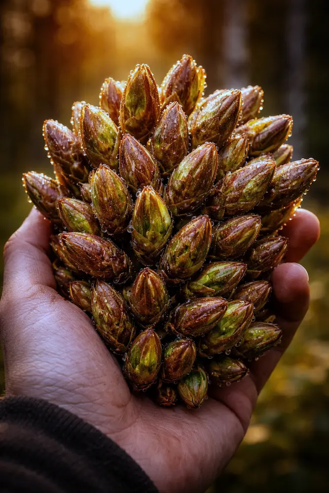 Photo of Dense cluster of freshly harvested spring buds
